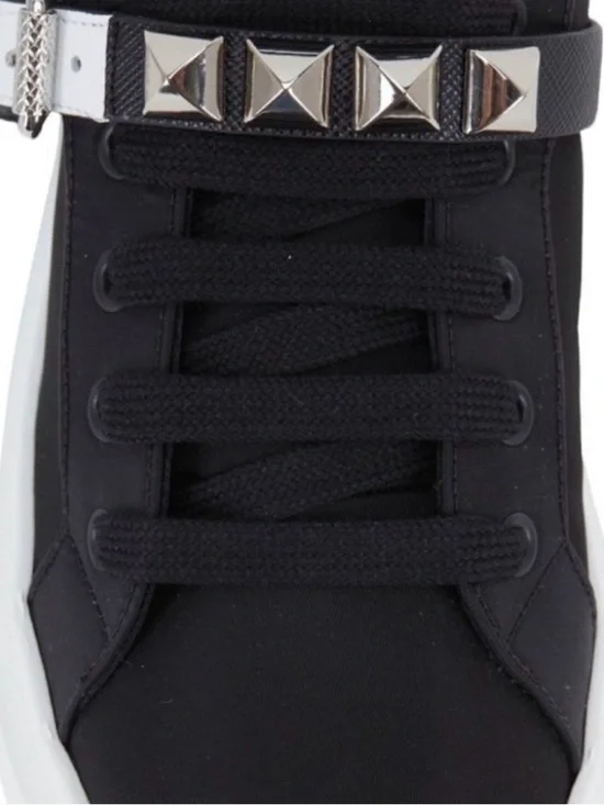 Prada Black High-Top Sneaker with Silver Studded Strap - Picture 5 of 8